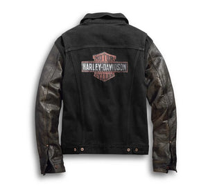 Men's Leather Sleeve Denim Jacket