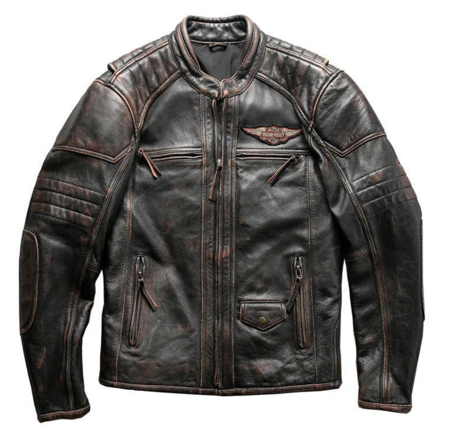 HD Motorcycle Triple Vent Detonator Distressed Leather Jacket – HDJ