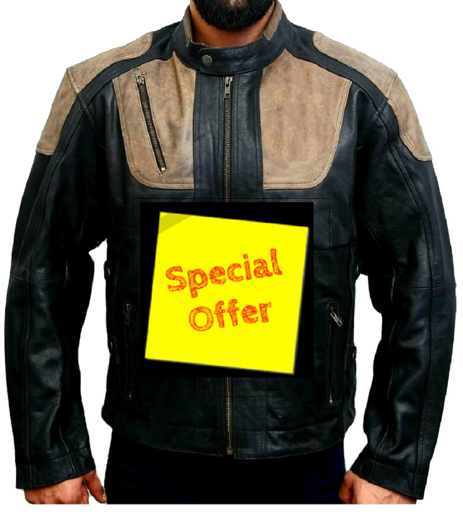 Real Cow Leather Motorcycle Jacket Black & Brown for Men