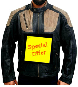 Real Cow Leather Motorcycle Jacket Black & Brown for Men