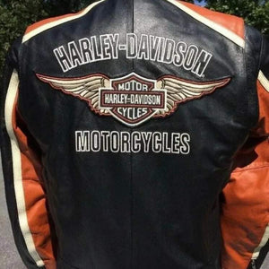 Men's Harley Davidson Classic Black & Orange Motorcycle Leather