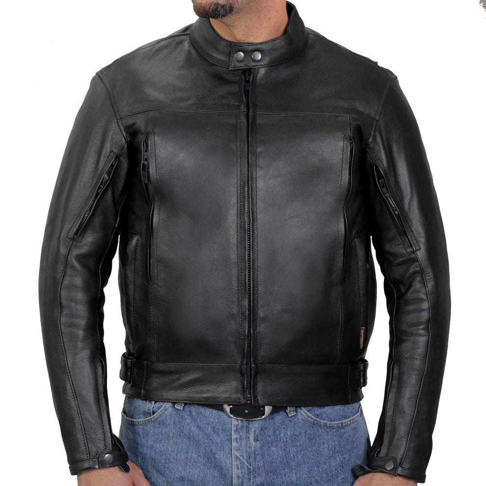 Men's Black Carry and Conceal Vented Scooter Motorbike Riding Leather Jacket