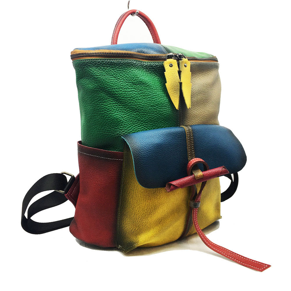 Zee Leather - Cowhide Large-Capacity Hand-rubbed Colored Leather Backpack