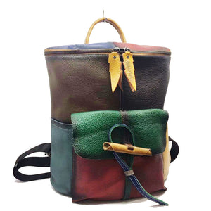 Zee Leather - Cowhide Large-Capacity Hand-rubbed Colored Leather Backpack