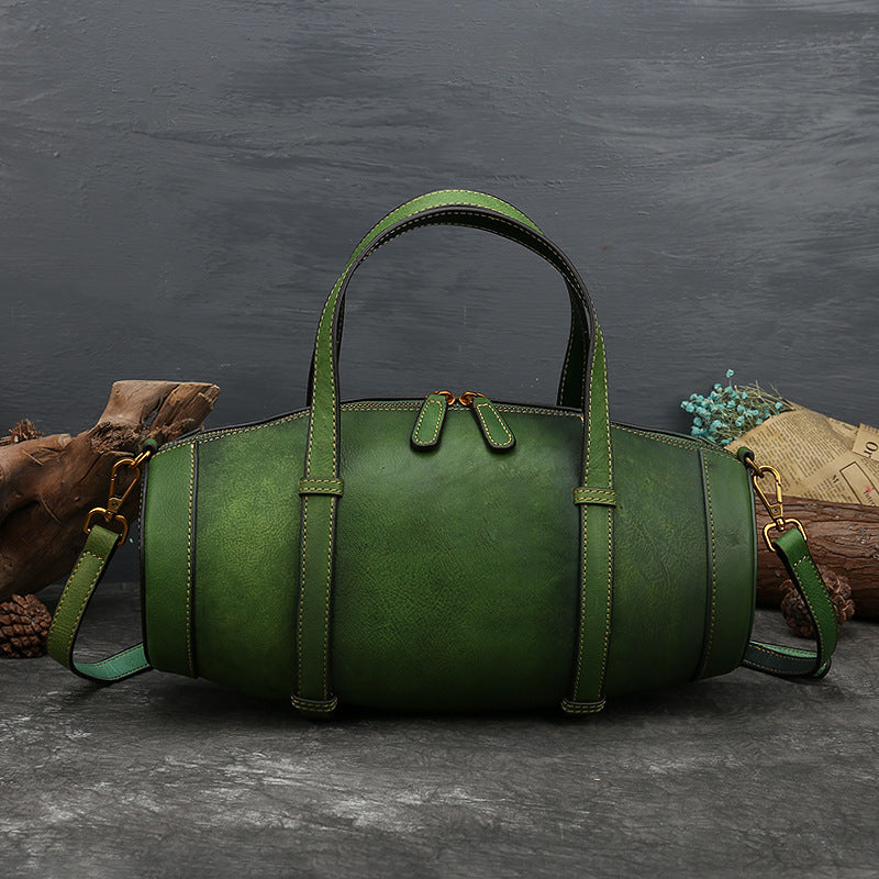 Zee Leather - New Style Leather Handbags Solid Color Retro Top Layer Cowhide Bucket Bag