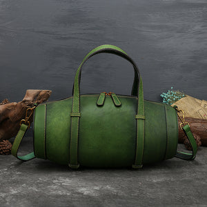 Zee Leather - New Style Leather Handbags Solid Color Retro Top Layer Cowhide Bucket Bag