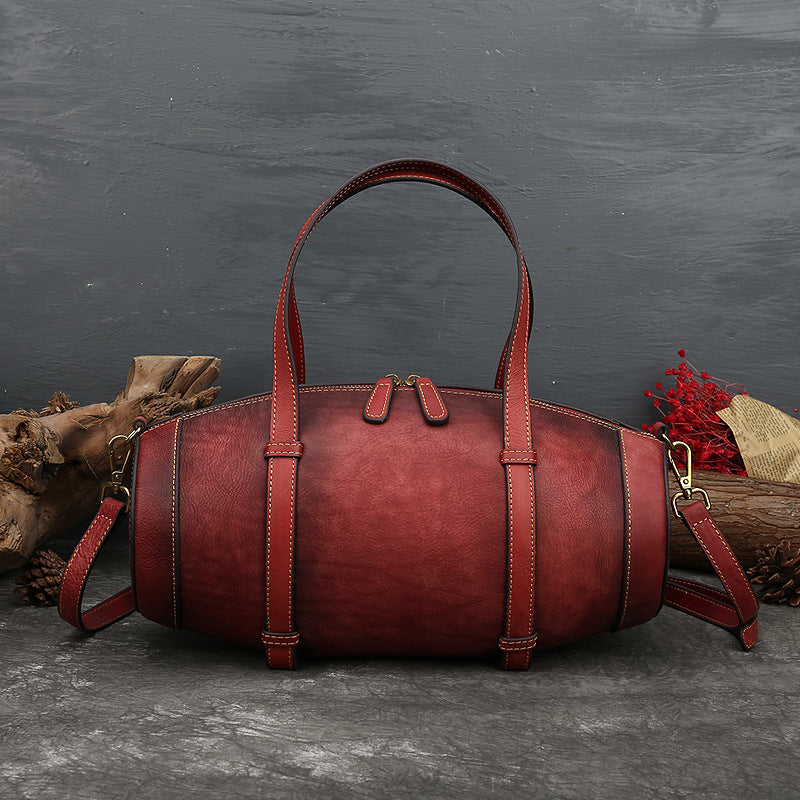 Zee Leather - New Style Leather Handbags Solid Color Retro Top Layer Cowhide Bucket Bag