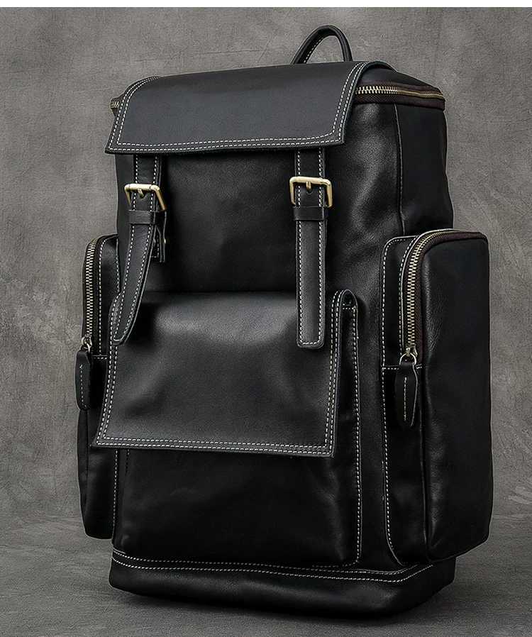 Zee Leather - Retro Crazy Horse Leather Mens Backpack male computer bag Large Capacity 15.6 inch laptop bags genuine leather Travel Backpacks