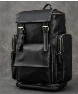 Zee Leather - Retro Crazy Horse Leather Mens Backpack male computer bag Large Capacity 15.6 inch laptop bags genuine leather Travel Backpacks