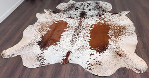 Premium Quality Real Tricolor Cowhide Rug Leather/ Cow Skin Area Rug Hair on Leather Hide 6.5 ft X 6.5 ft - 36 x 36 sq.ft Approx. (Tricolor 21)
