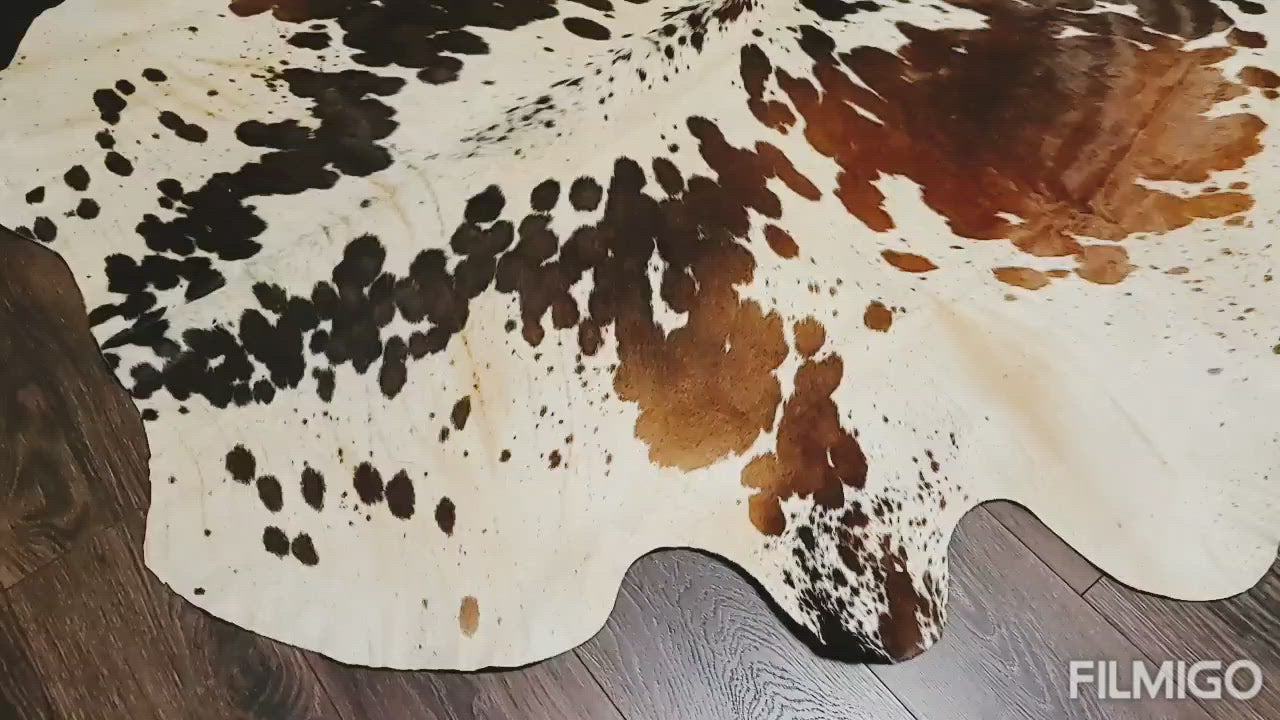 Real Tricolor Cow Skin Area Rug Hair on Leather Hide 6.5 ft X 6.5 ft - 45 x 45 sq.ft Approx. Multicolor Led Lights, Motion Sensor, USB & Battery Power Option