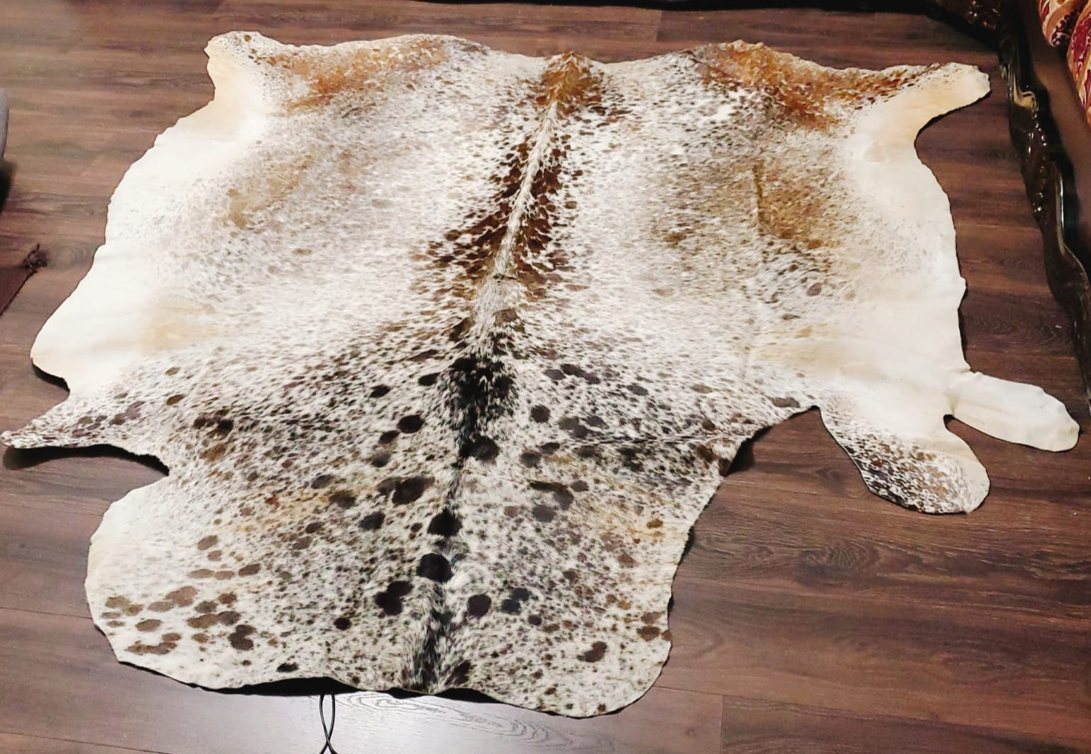 Real Tricolor Cow Skin Area Rug Hair on Leather Hide 6.5 ft X 6.5 ft - 45 x 45 sq.ft Approx. Multicolor Led Lights, Motion Sensor, USB & Battery Power Option