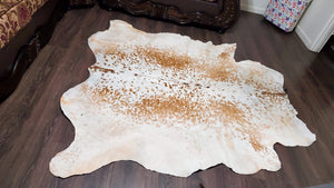 Tricolor Cow Skin Area Rug Hair on Leather Hide 6.5 ft X 6.5 ft - 45 x 45 sq.ft Approx. Multicolor Led Lights, Motion Sensor, USB & Battery Power Option