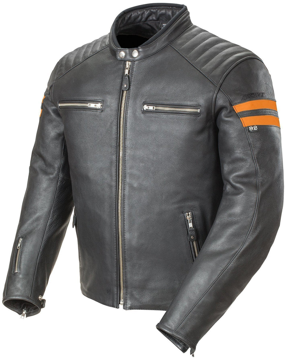 Classic 92 Mens Black/Orange Motorbike Leather Jacket