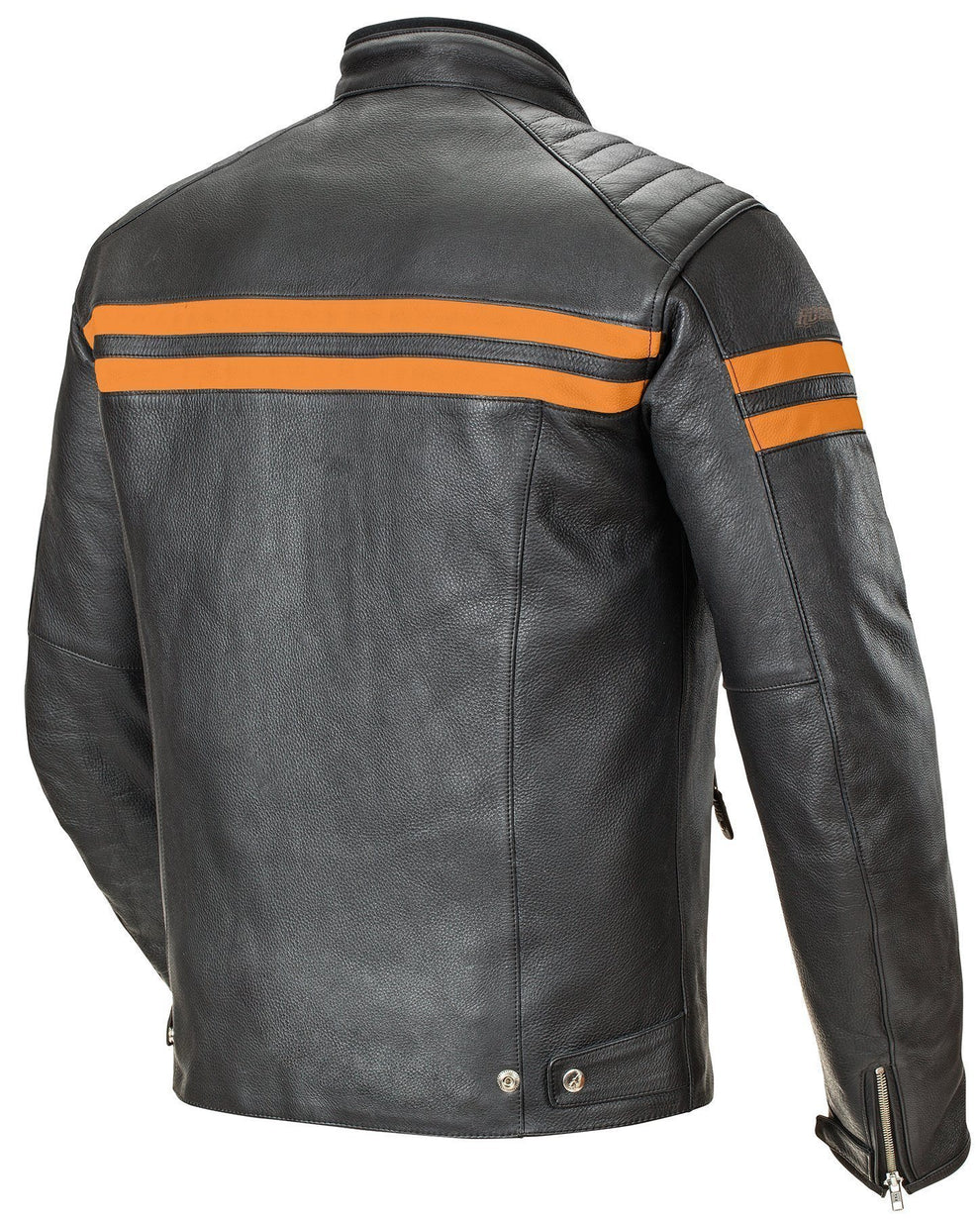 Classic 92 Mens Black/Orange Motorbike Leather Jacket
