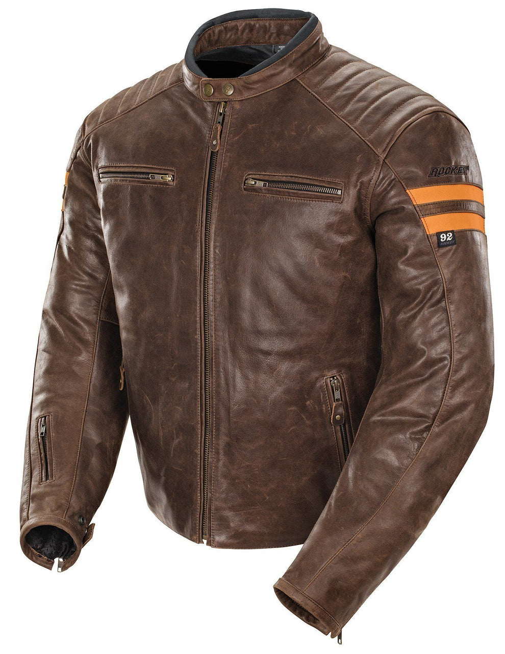 Classic 92 Mens Brown/Orange Motorbike Leather Jacket