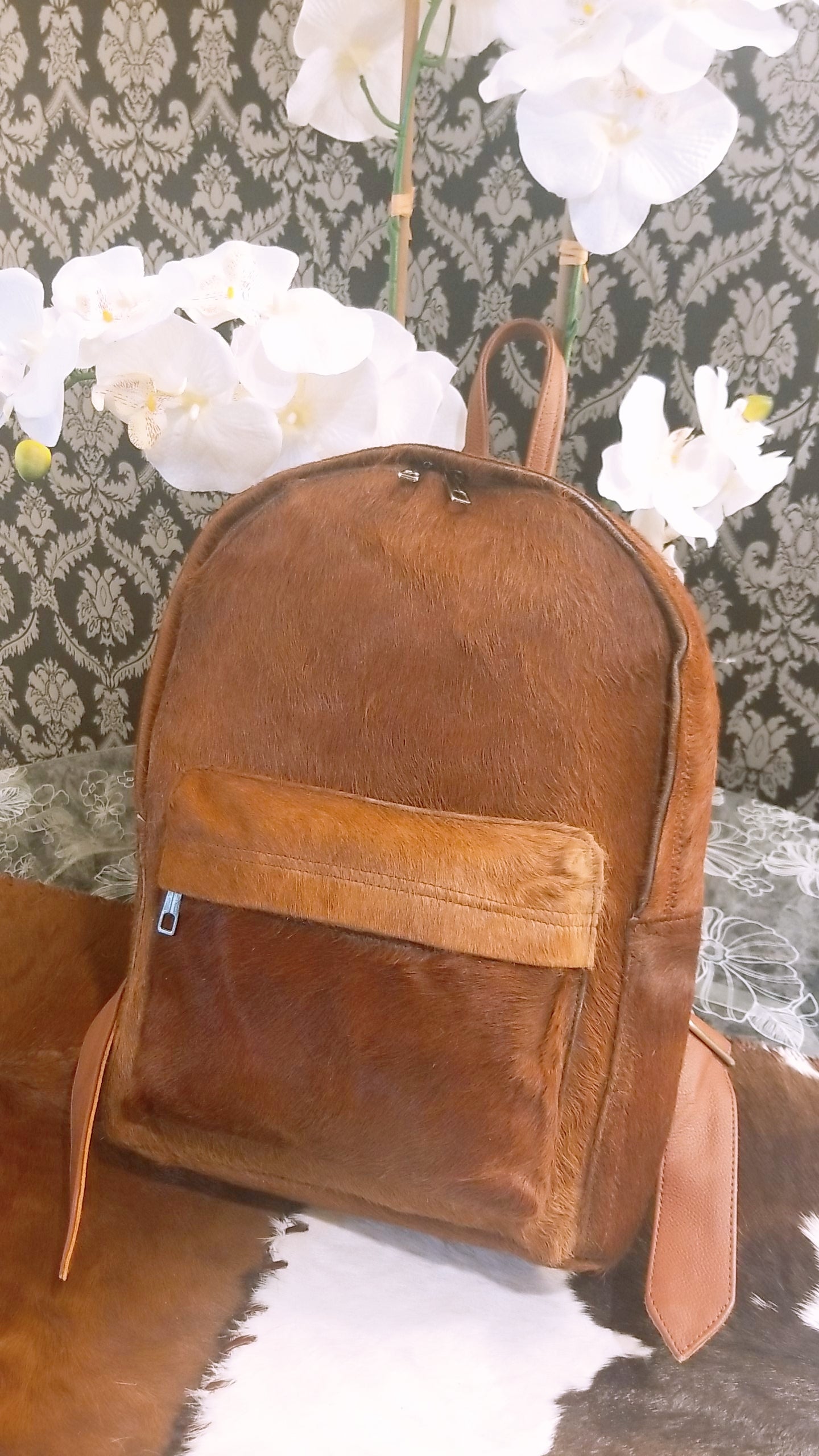 Zee Leather Natural Cowhide Backpack | 100% Real Hair On Cowhide Leather Backpack | Cowhide Shoulder Bag | Hair on Leather Backpack