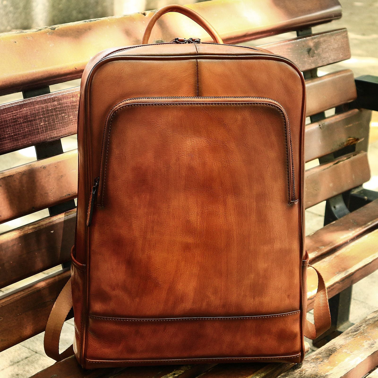 Zee Leather - Men's New Leather Backpack Business 15.6-inch Computer Bag