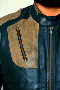 Real Cow Leather Motorcycle Jacket Black & Brown for Men