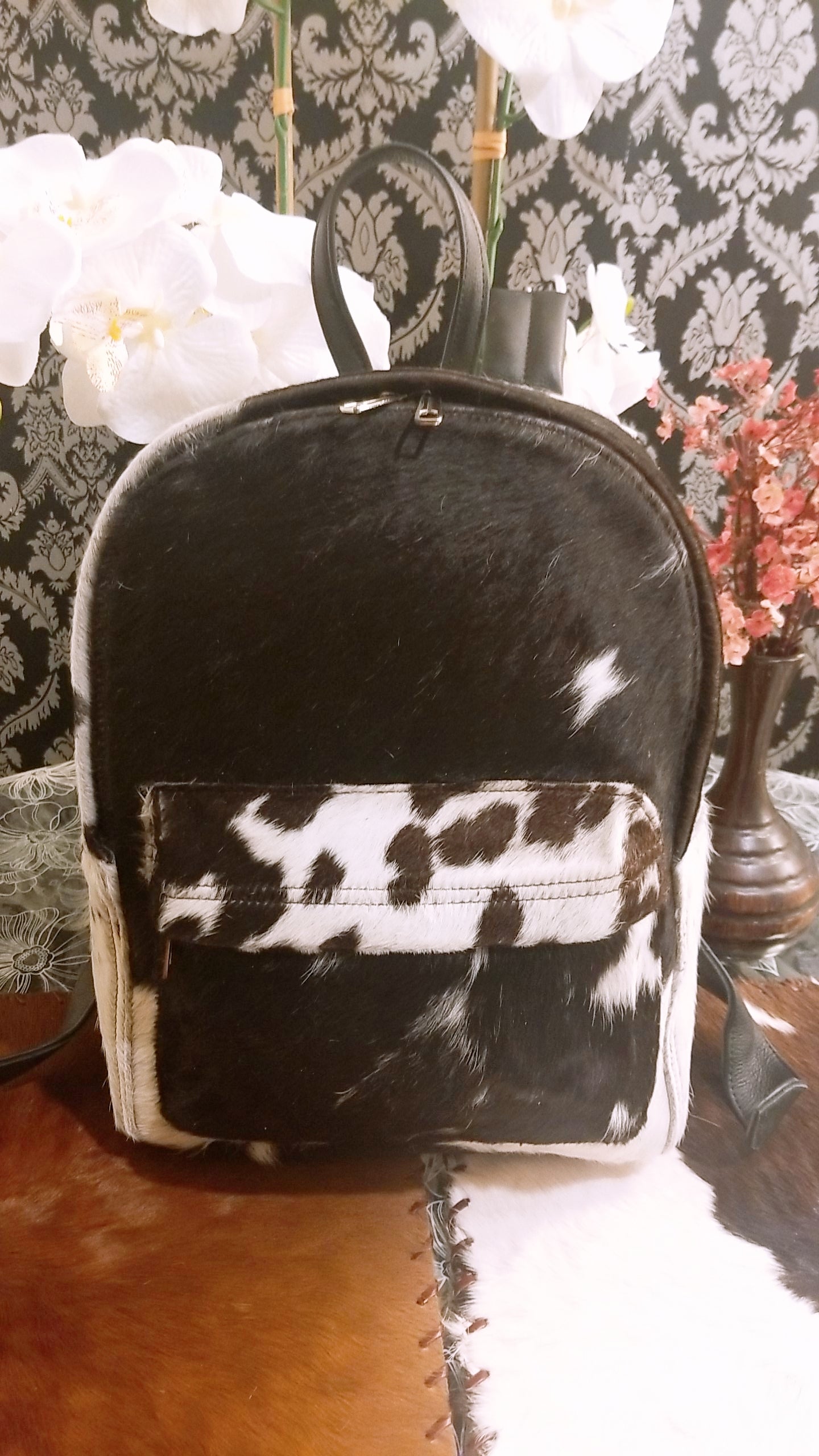 Zee Leather Natural Cowhide Backpack | 100% Real Hair On Cowhide Leather Backpack | Cowhide Shoulder Bag | Hair on Leather Backpack