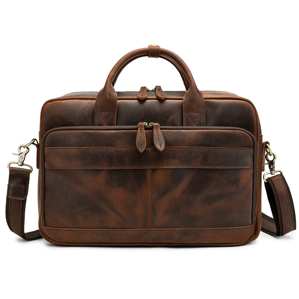 Zee Leather - Horse Leather Shoulder Bag for Men’s Leather Laptop Bag Portable Briefcase