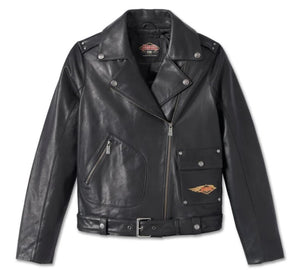 Women's H-D 120th Anniversary D-Pocket Biker Leather Jacket - Black