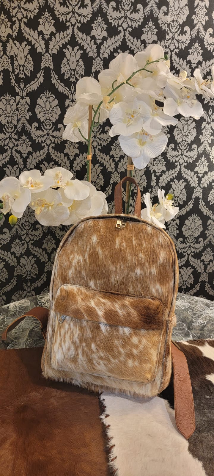 Zee Leather Natural Cowhide Backpack | 100% Real Hair On Cowhide Leather Backpack | Cowhide Shoulder Bag | Hair on Leather Backpack