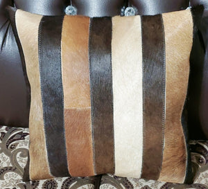 Cowhide Patchwork Cushion Covers (16 X 16 inch) | 100% Natural Hair on Cowhide Leather Pillow Cases | Real Cowhide Cushion Covers (Tricolor 2)
