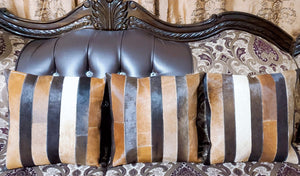 Cowhide Patchwork Cushion Covers (16 X 16 inch) | 100% Natural Hair on Cowhide Leather Pillow Cases | Real Cowhide Cushion Covers (Tricolor 2)
