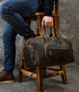 Zee Leather Men's Travel Bag With Shoe Pocket 20 inch Big Capacity Vintage Crazy Horse Leather Weekend luggage Messenger Bag