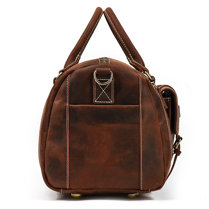 Zee Leather Men's Travel Bag With Shoe Pocket 20 inch Big Capacity Vintage Crazy Horse Leather Weekend luggage Messenger Bag