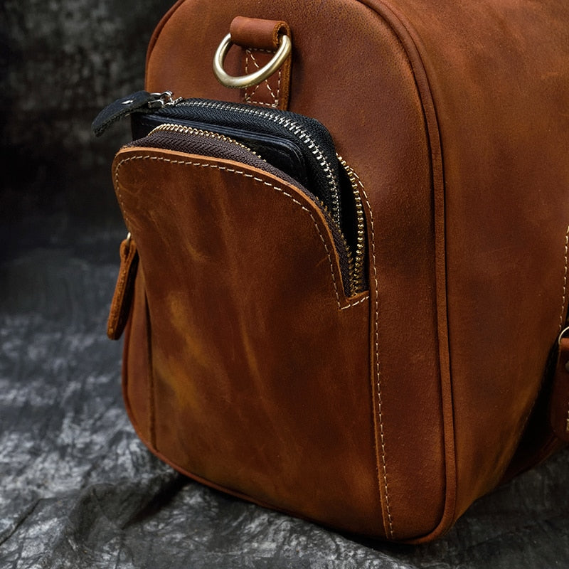 Zee Leather Men's Travel Bag With Shoe Pocket 20 inch Big Capacity Vintage Crazy Horse Leather Weekend luggage Messenger Bag