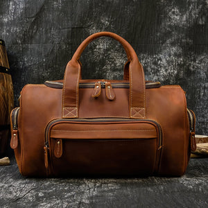 Zee Leather Men's Travel Bag With Shoe Pocket 20 inch Big Capacity Vintage Crazy Horse Leather Weekend luggage Messenger Bag