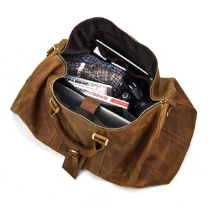 Zee Leather - Men's Crazy Horse Leather Travel Bag Cow Leather Big Travel Duffel Durable Cowhide Weekend Bag Man Genuine Leather Luggage Bag