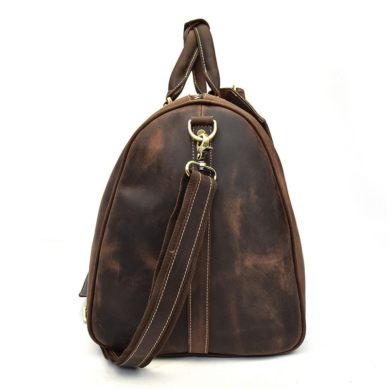 Zee Leather - Men's Crazy Horse Leather Travel Bag Cow Leather Big Travel Duffel Durable Cowhide Weekend Bag Man Genuine Leather Luggage Bag