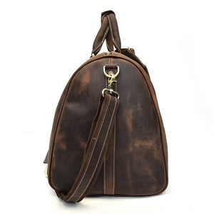 Zee Leather - Men's Crazy Horse Leather Travel Bag Cow Leather Big Travel Duffel Durable Cowhide Weekend Bag Man Genuine Leather Luggage Bag