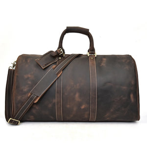 Zee Leather - Men's Crazy Horse Leather Travel Bag Cow Leather Big Travel Duffel Durable Cowhide Weekend Bag Man Genuine Leather Luggage Bag