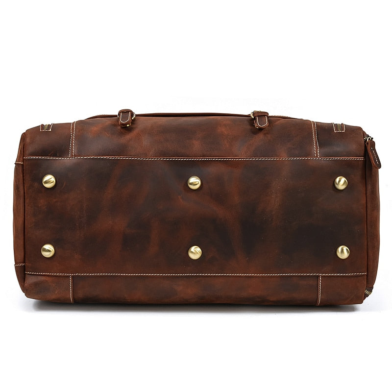 Zee Leather Men's Travel Bag With Shoe Pocket 20 inch Big Capacity Vintage Crazy Horse Leather Weekend luggage Messenger Bag