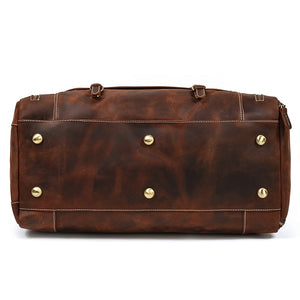 Zee Leather Men's Travel Bag With Shoe Pocket 20 inch Big Capacity Vintage Crazy Horse Leather Weekend luggage Messenger Bag