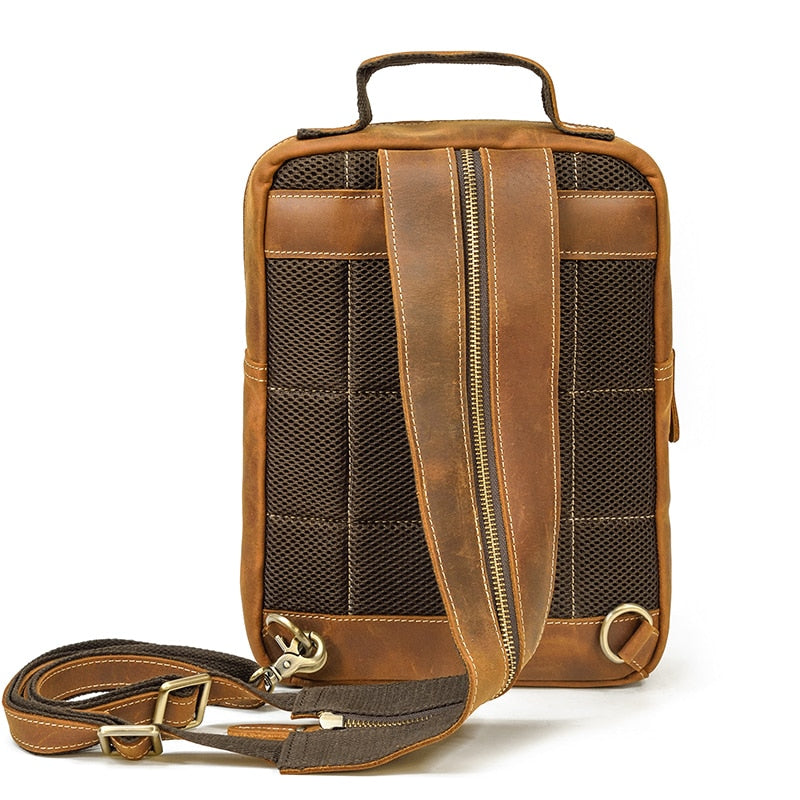 Zee Leather Genuine Leather Single Shoulder Backpack Chest Bag Dual Use Leather bags Men male travel bag outdoor cowhide bags