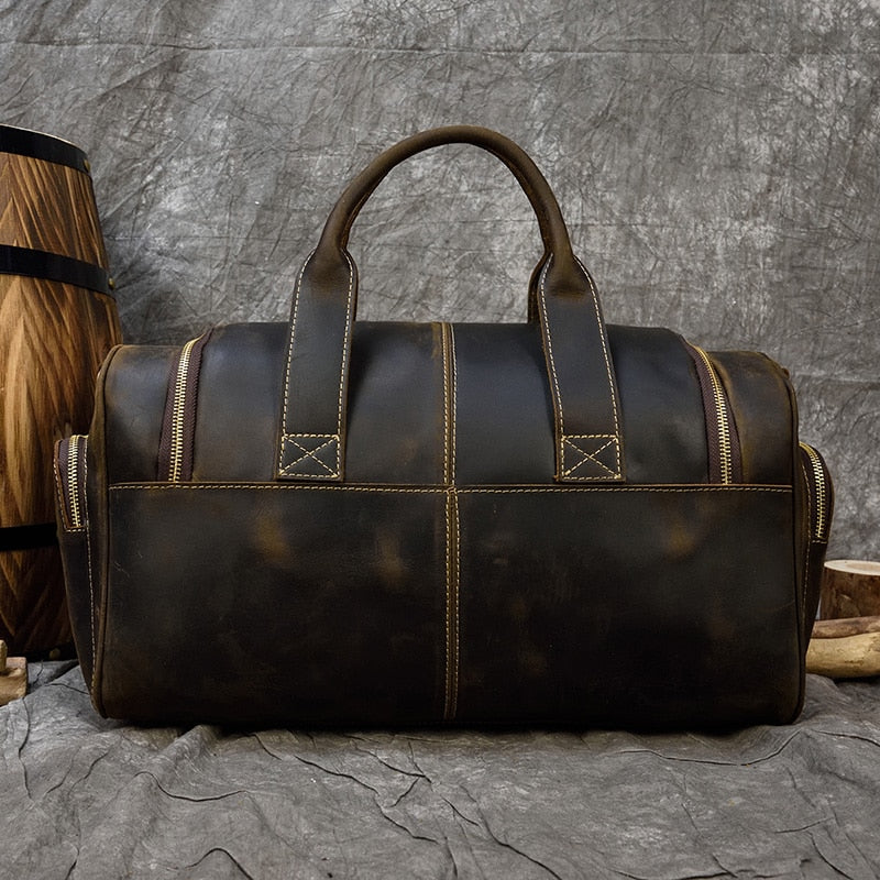 Zee Leather Men's Travel Bag With Shoe Pocket 20 inch Big Capacity Vintage Crazy Horse Leather Weekend luggage Messenger Bag