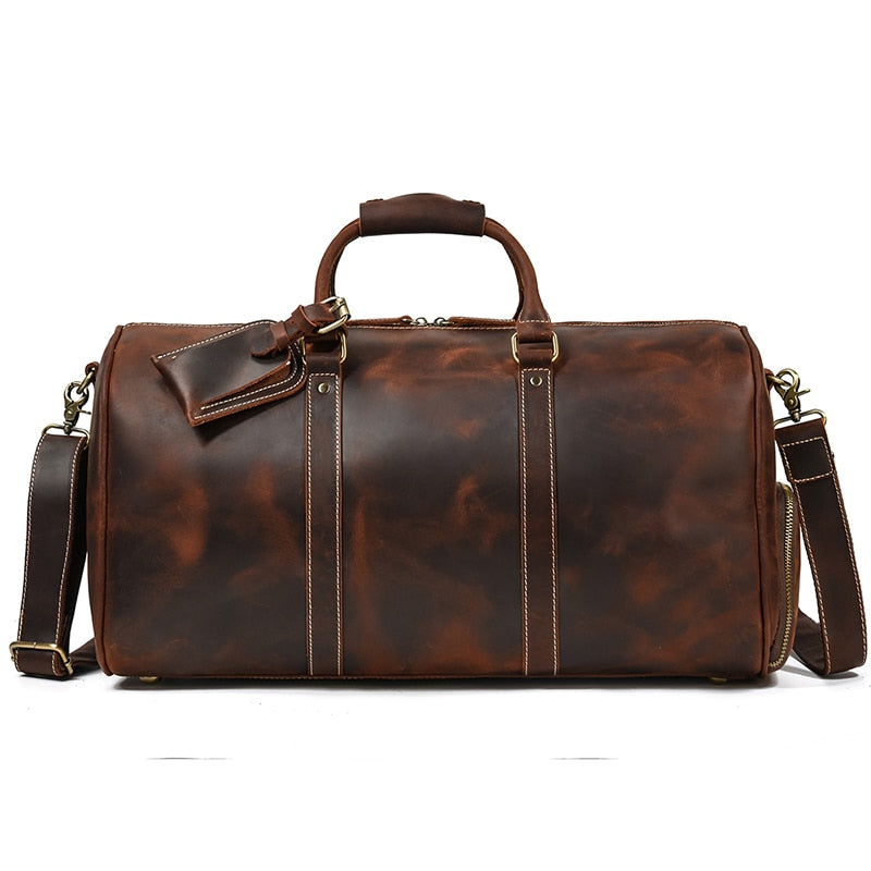 Zee Leather Men's Travel Bag With Shoe Pocket 20 inch Big Capacity Vintage Crazy Horse Leather Weekend luggage Messenger Bag