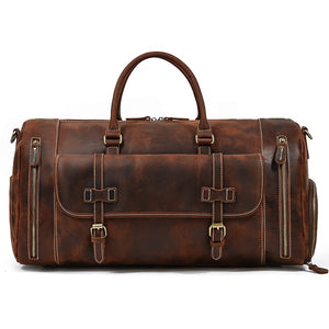 Zee Leather Men's Travel Bag With Shoe Pocket 20 inch Big Capacity Vintage Crazy Horse Leather Weekend luggage Messenger Bag
