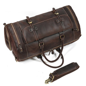 Zee Leather Men's Travel Bag With Shoe Pocket 20 inch Big Capacity Vintage Crazy Horse Leather Weekend luggage Messenger Bag