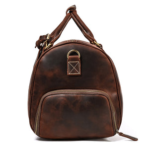 Zee Leather Men's Travel Bag With Shoe Pocket 20 inch Big Capacity Vintage Crazy Horse Leather Weekend luggage Messenger Bag