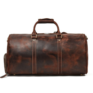 Zee Leather Men's Travel Bag With Shoe Pocket 20 inch Big Capacity Vintage Crazy Horse Leather Weekend luggage Messenger Bag