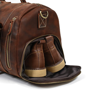 Zee Leather Men's Travel Bag With Shoe Pocket 20 inch Big Capacity Vintage Crazy Horse Leather Weekend luggage Messenger Bag