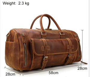 Zee Leather Men's Travel Bag With Shoe Pocket 20 inch Big Capacity Vintage Crazy Horse Leather Weekend luggage Messenger Bag