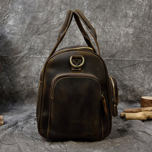 Zee Leather Men's Travel Bag With Shoe Pocket 20 inch Big Capacity Vintage Crazy Horse Leather Weekend luggage Messenger Bag