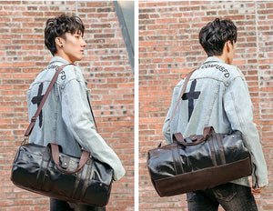 Zee Leather – Men’s Large Capacity Soft Leather Travel Bag Waterproof Training Duffle Bags Outdoor Sport Fitness Luggage Bag Suitcase